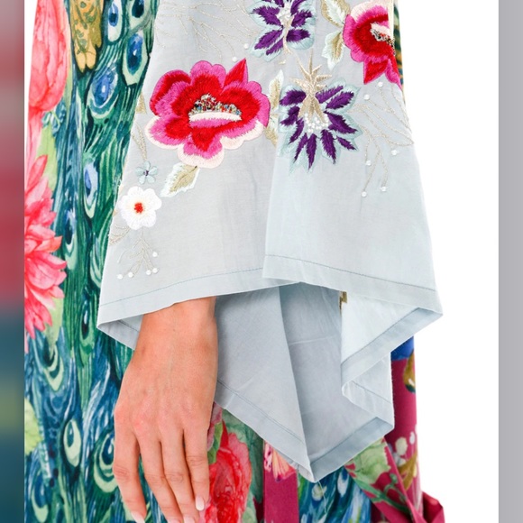 The Marie Antoinette Boho Double Layer Luxury Kimono Duster In Bird Floral Print - Picture 8 of 13